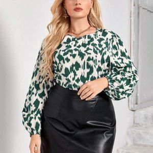 SHEIN Green Print Blouse, Size 18